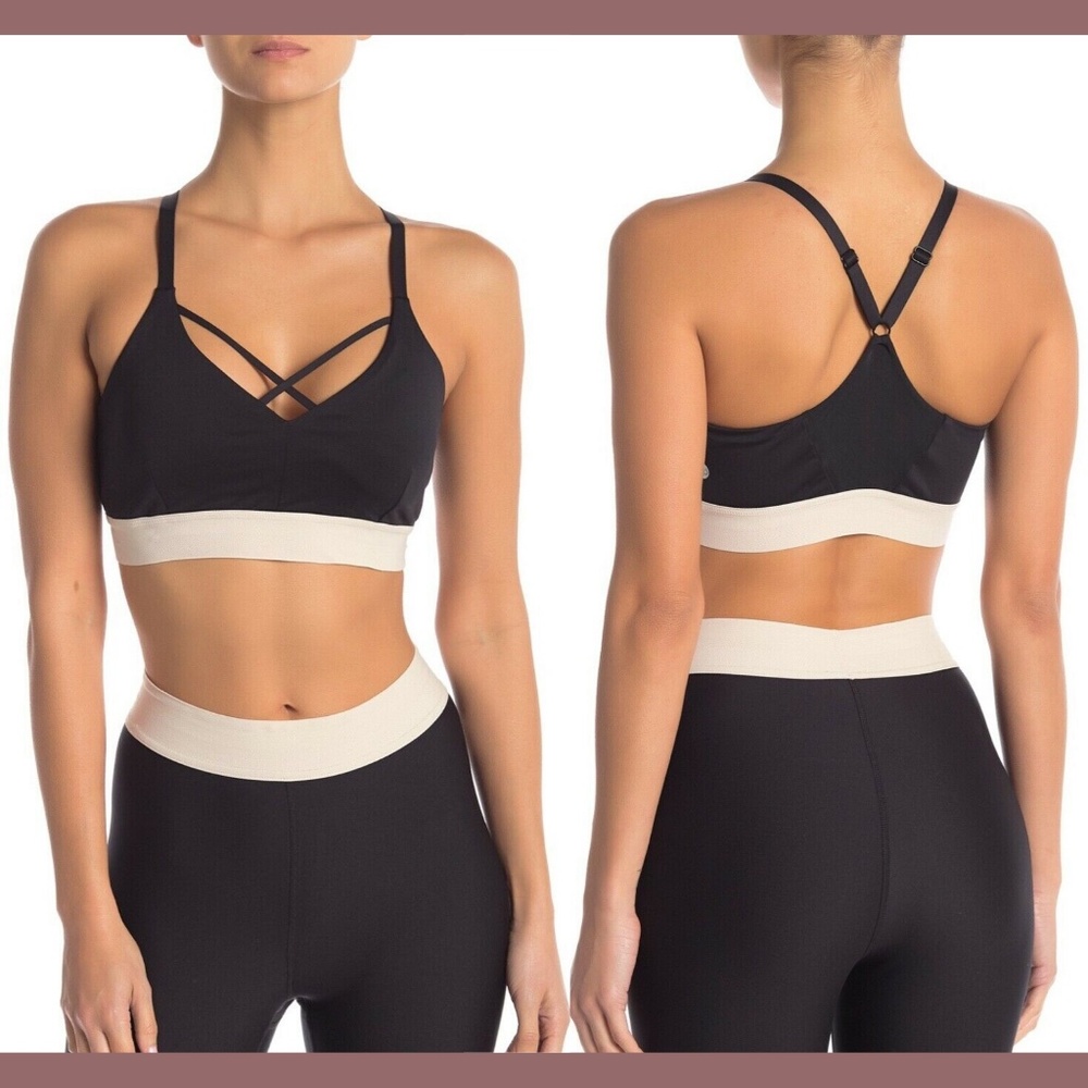 NEW Zella Sneak Peek Sports Bra‎ in Black/Cream [SZ XS ]